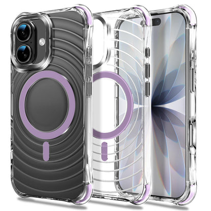 For iPhone 17 Wave Pattern Air Cushion Corners Shockproof Magnetic Phone Case - Purple - EDA009985103E