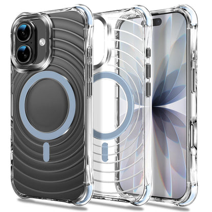 For iPhone 17 Wave Pattern Air Cushion Corners Shockproof Magnetic Phone Case - Blue - EDA009985103F