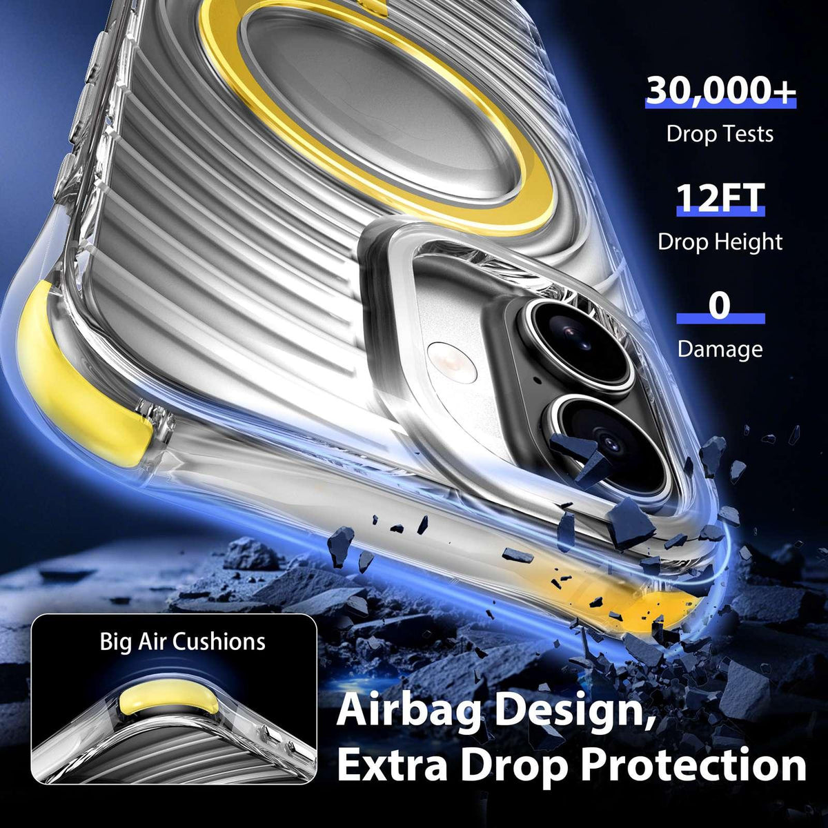 For iPhone 17 Wave Pattern Air Cushion Corners Shockproof Magnetic Phone Case - Yellow - EDA009985103G