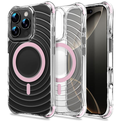For iPhone 16 Pro Max Wave Pattern Air Cushion Corners Shockproof Magnetic Phone Case - Pink - EDA009985104A