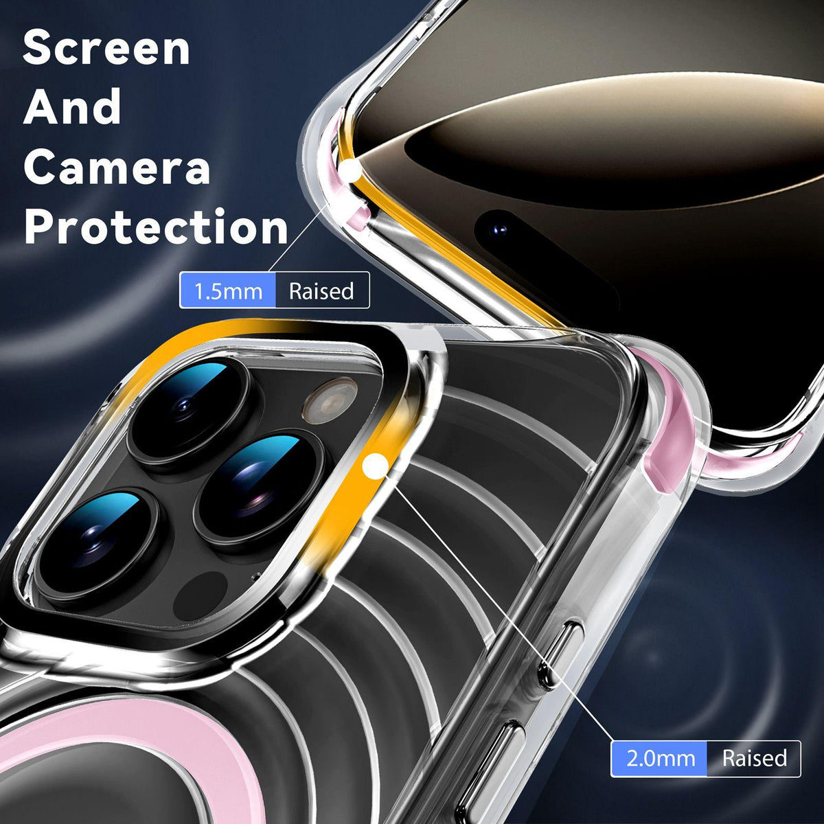 For iPhone 16 Pro Max Wave Pattern Air Cushion Corners Shockproof Magnetic Phone Case - Pink - EDA009985104A