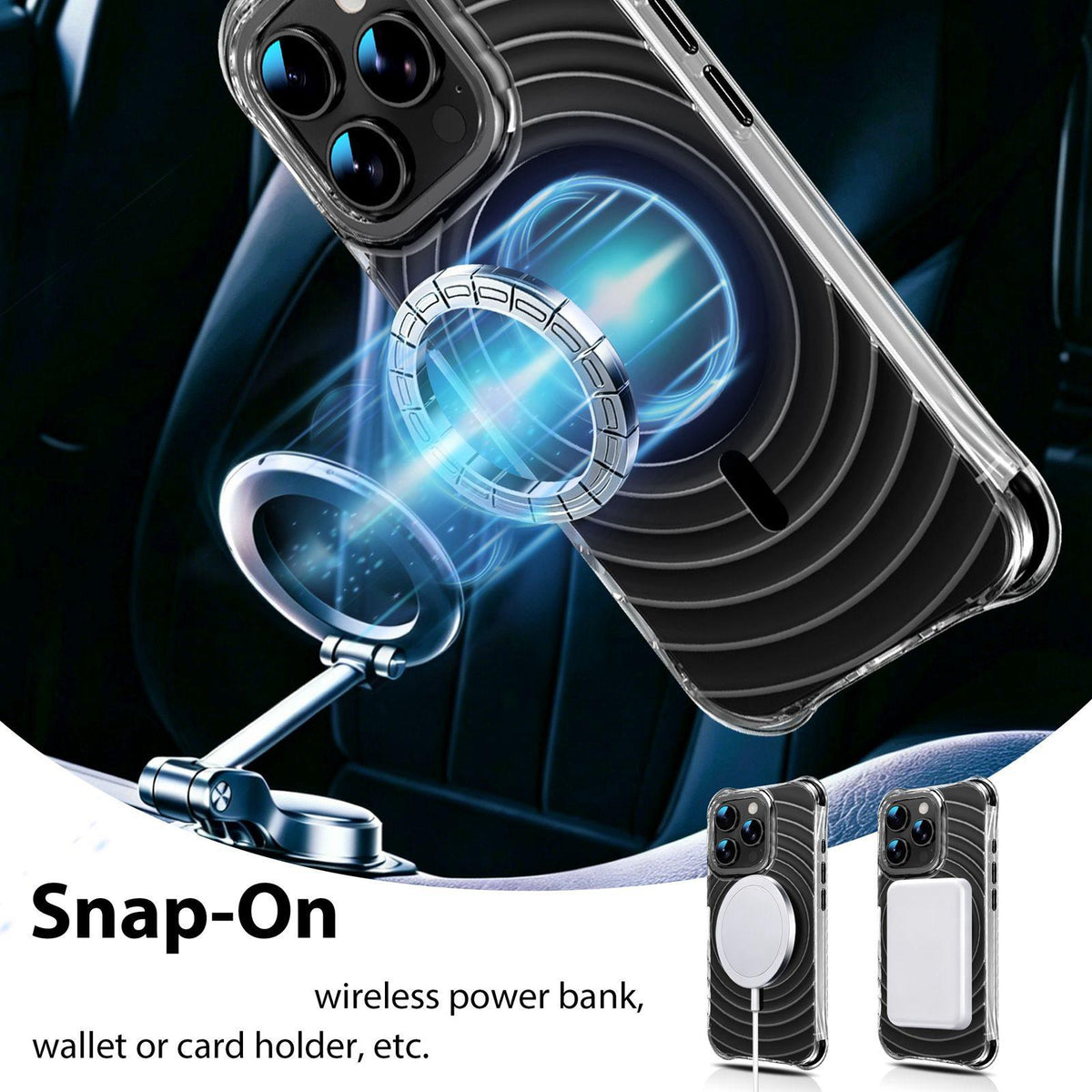 For iPhone 16 Pro Max Wave Pattern Air Cushion Corners Shockproof Magnetic Phone Case - Black - EDA009985104D