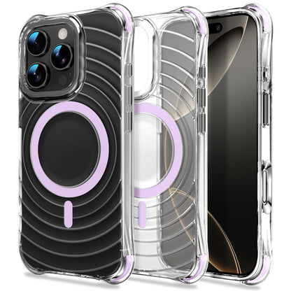 For iPhone 16 Pro Max Wave Pattern Air Cushion Corners Shockproof Magnetic Phone Case - Purple - EDA009985104E