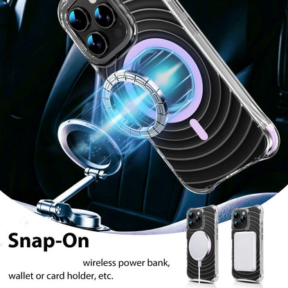 For iPhone 16 Pro Max Wave Pattern Air Cushion Corners Shockproof Magnetic Phone Case - Purple - EDA009985104E