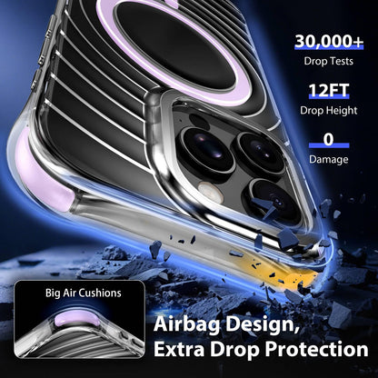 For iPhone 16 Pro Max Wave Pattern Air Cushion Corners Shockproof Magnetic Phone Case - Purple - EDA009985104E