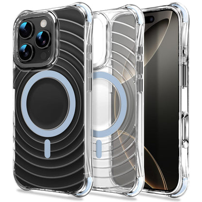 For iPhone 16 Pro Max Wave Pattern Air Cushion Corners Shockproof Magnetic Phone Case - Blue - EDA009985104F