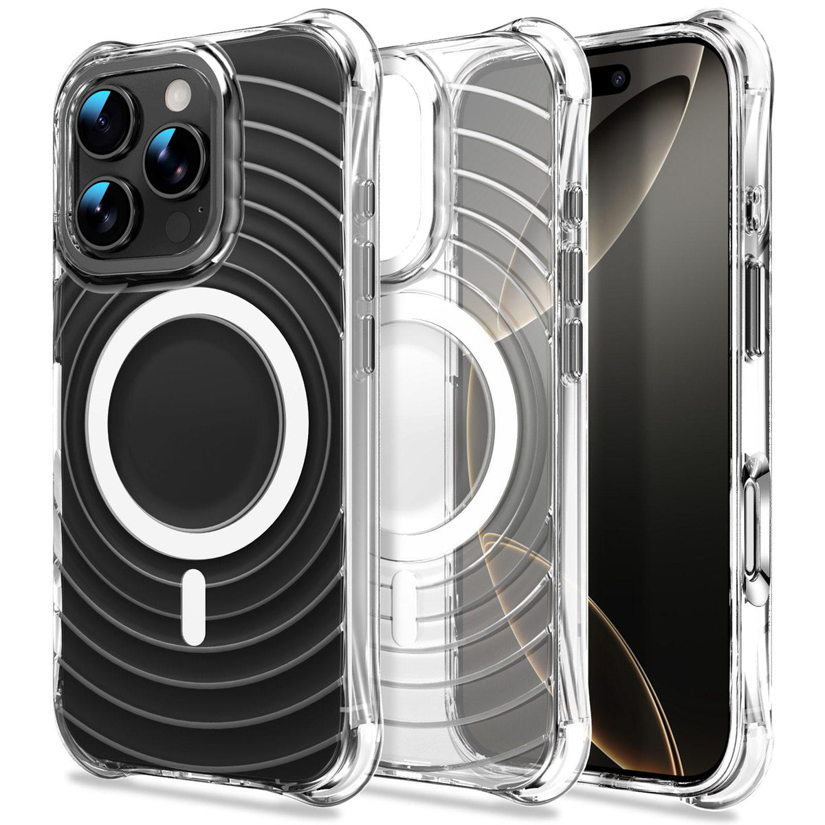 For iPhone 16 Pro Wave Pattern Air Cushion Corners Shockproof Magnetic Phone Case - White - EDA009985105B