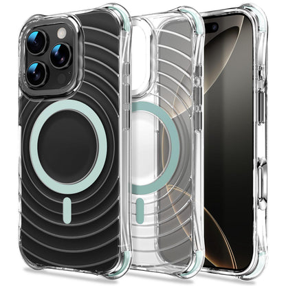 For iPhone 16 Pro Wave Pattern Air Cushion Corners Shockproof Magnetic Phone Case - Mint Green - EDA009985105C