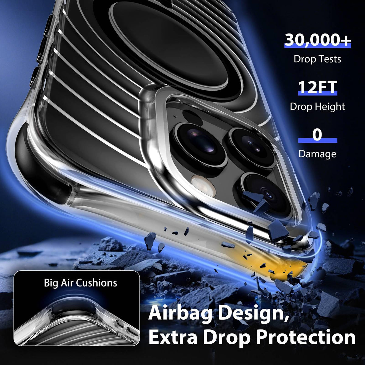 For iPhone 16 Pro Wave Pattern Air Cushion Corners Shockproof Magnetic Phone Case - Black - EDA009985105D