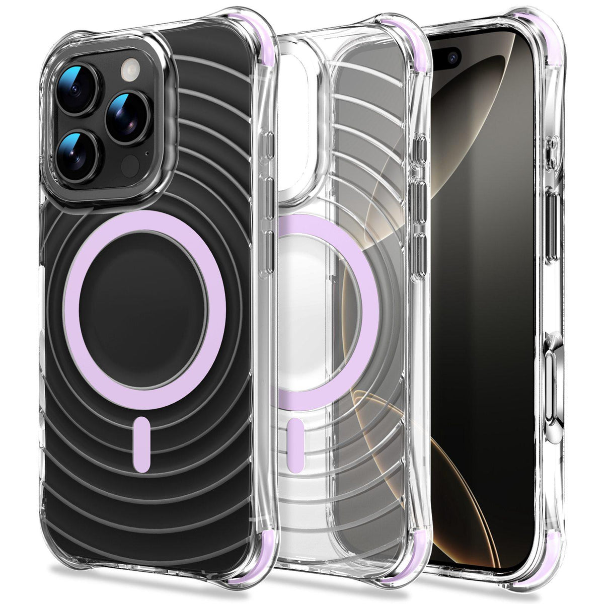 For iPhone 16 Pro Wave Pattern Air Cushion Corners Shockproof Magnetic Phone Case - Purple - EDA009985105E