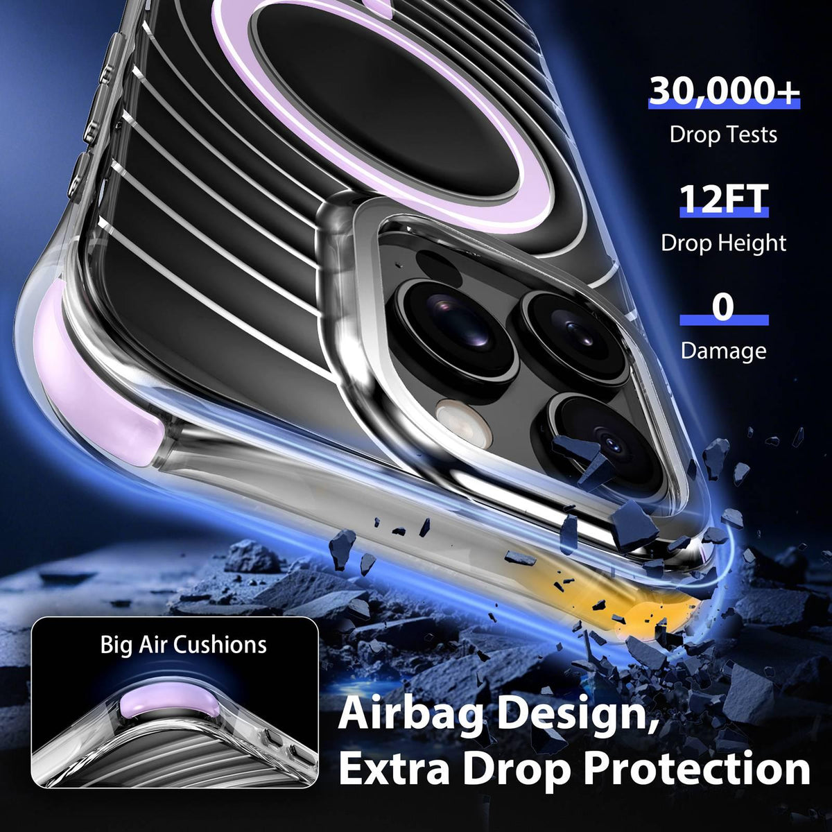 For iPhone 16 Pro Wave Pattern Air Cushion Corners Shockproof Magnetic Phone Case - Purple - EDA009985105E