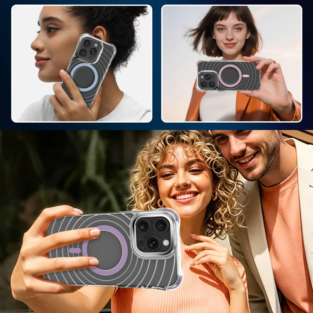 For iPhone 16 Pro Wave Pattern Air Cushion Corners Shockproof Magnetic Phone Case - Blue - EDA009985105F