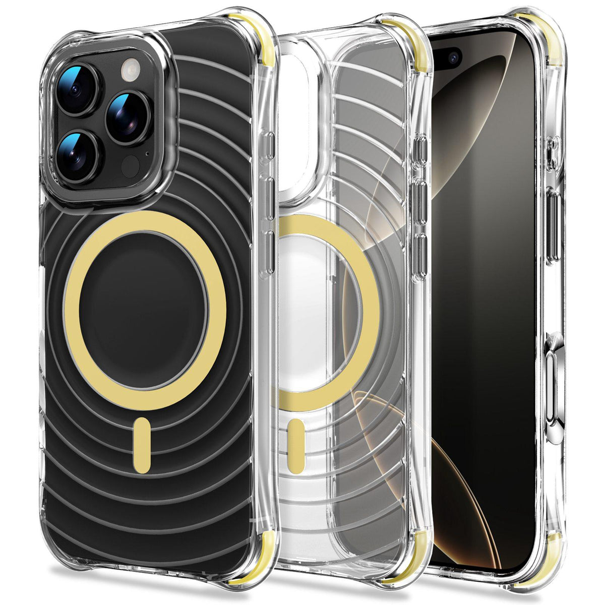 For iPhone 16 Pro Wave Pattern Air Cushion Corners Shockproof Magnetic Phone Case - Yellow - EDA009985105G