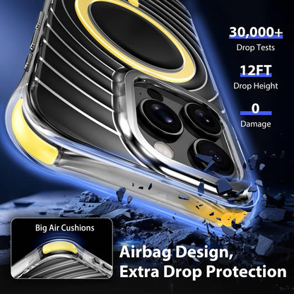 For iPhone 16 Pro Wave Pattern Air Cushion Corners Shockproof Magnetic Phone Case - Yellow - EDA009985105G