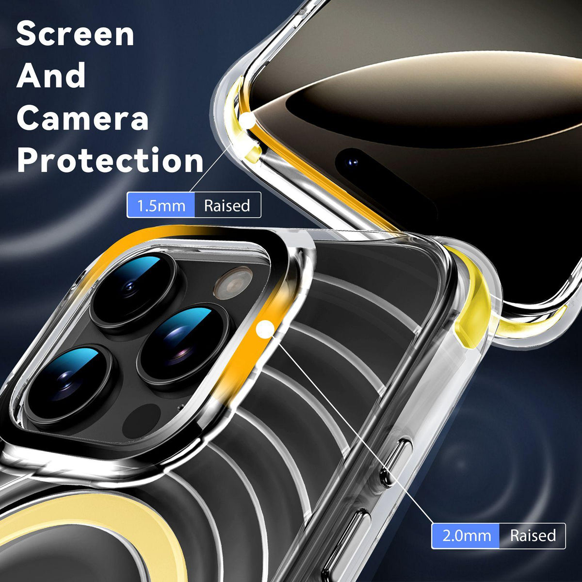 For iPhone 16 Pro Wave Pattern Air Cushion Corners Shockproof Magnetic Phone Case - Yellow - EDA009985105G