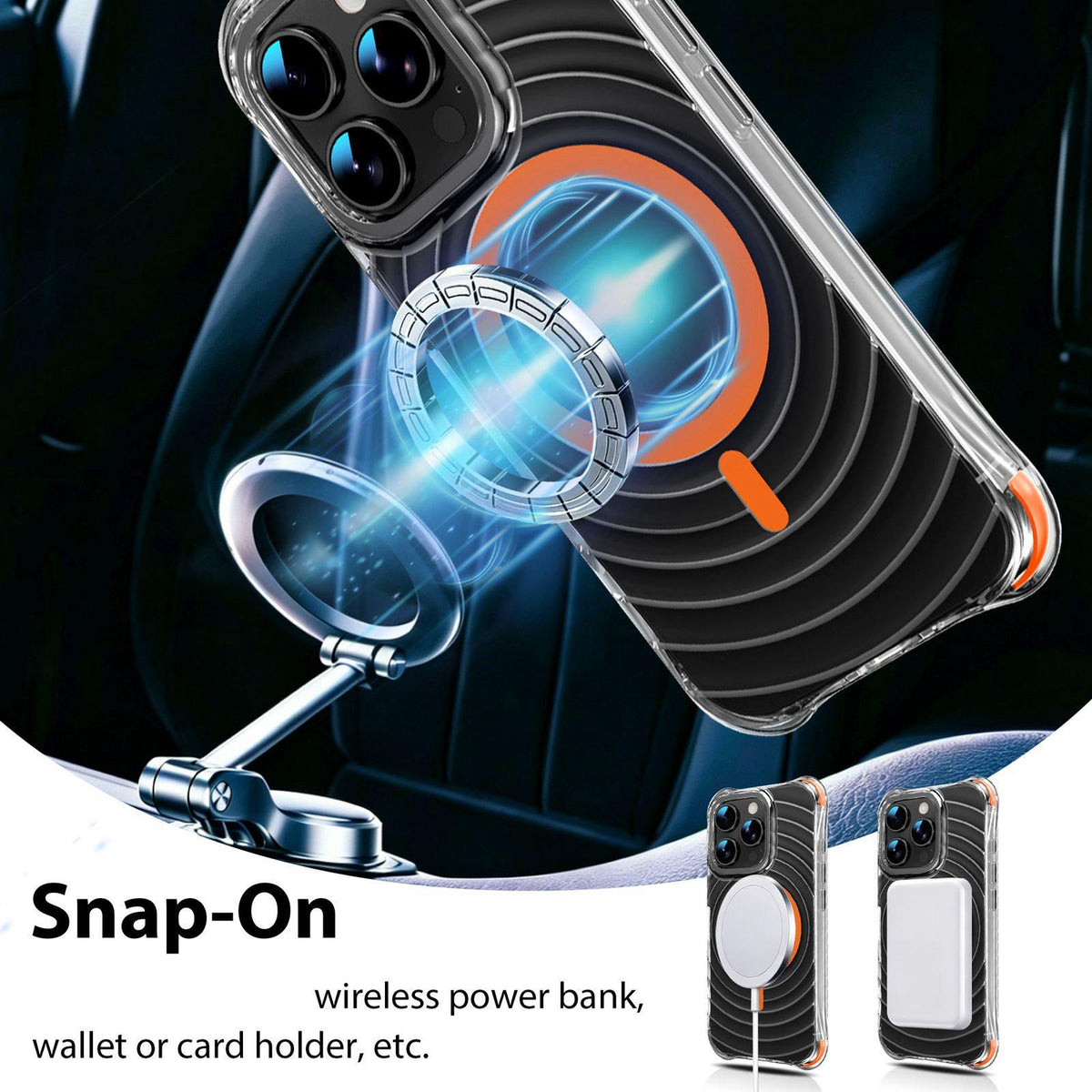 For iPhone 16 Pro Wave Pattern Air Cushion Corners Shockproof Magnetic Phone Case - Orange - EDA009985105H