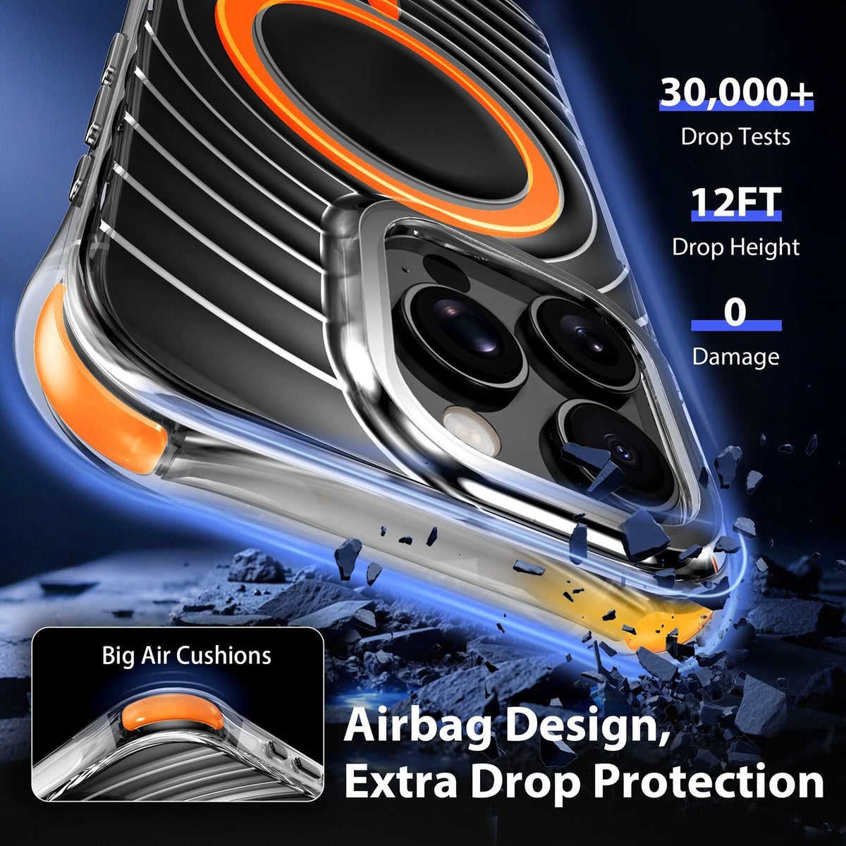 For iPhone 16 Pro Wave Pattern Air Cushion Corners Shockproof Magnetic Phone Case - Orange - EDA009985105H