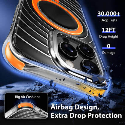 For iPhone 16 Pro Wave Pattern Air Cushion Corners Shockproof Magnetic Phone Case - Orange - EDA009985105H