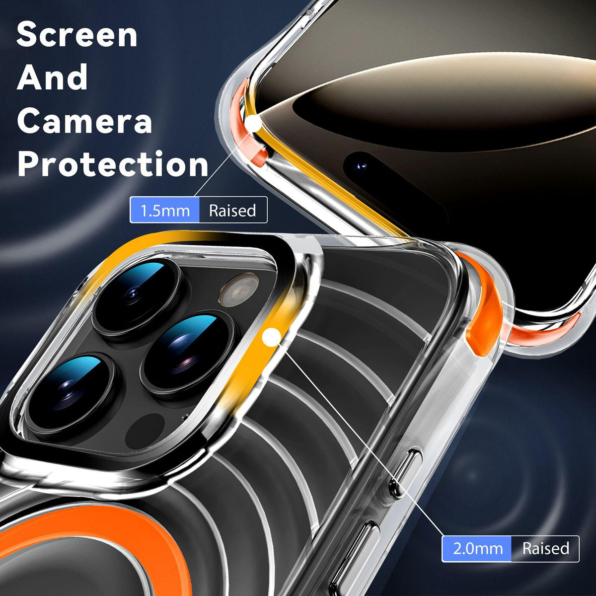 For iPhone 16 Pro Wave Pattern Air Cushion Corners Shockproof Magnetic Phone Case - Orange - EDA009985105H