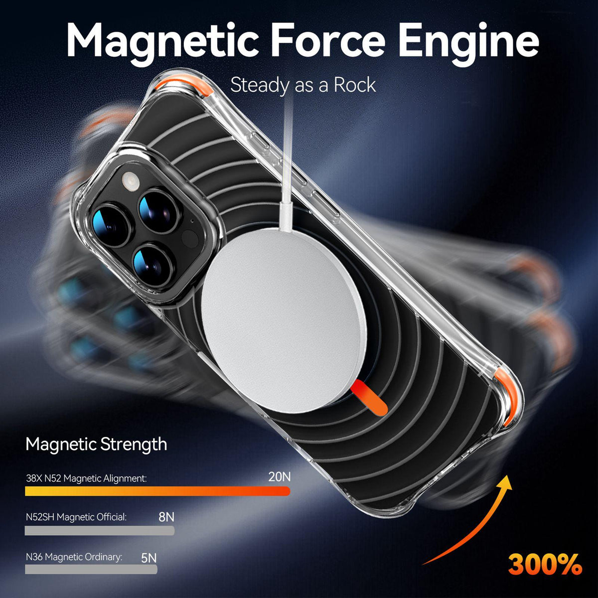 For iPhone 16 Pro Wave Pattern Air Cushion Corners Shockproof Magnetic Phone Case - Orange - EDA009985105H