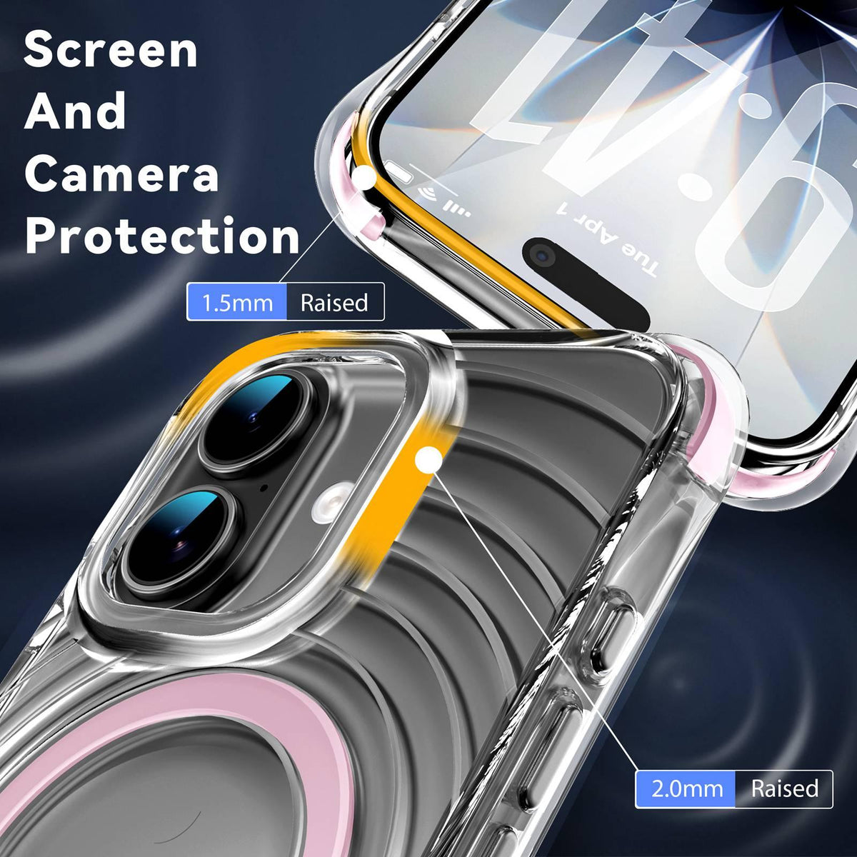 For iPhone 16 Plus Wave Pattern Air Cushion Corners Shockproof Magnetic Phone Case - Pink - EDA009985106A