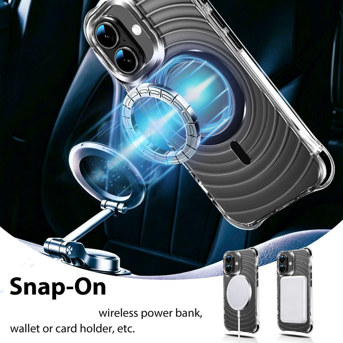 For iPhone 16 Plus Wave Pattern Air Cushion Corners Shockproof Magnetic Phone Case - Black - EDA009985106D