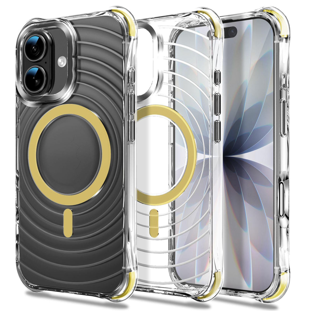 For iPhone 16 Plus Wave Pattern Air Cushion Corners Shockproof Magnetic Phone Case - Yellow - EDA009985106G