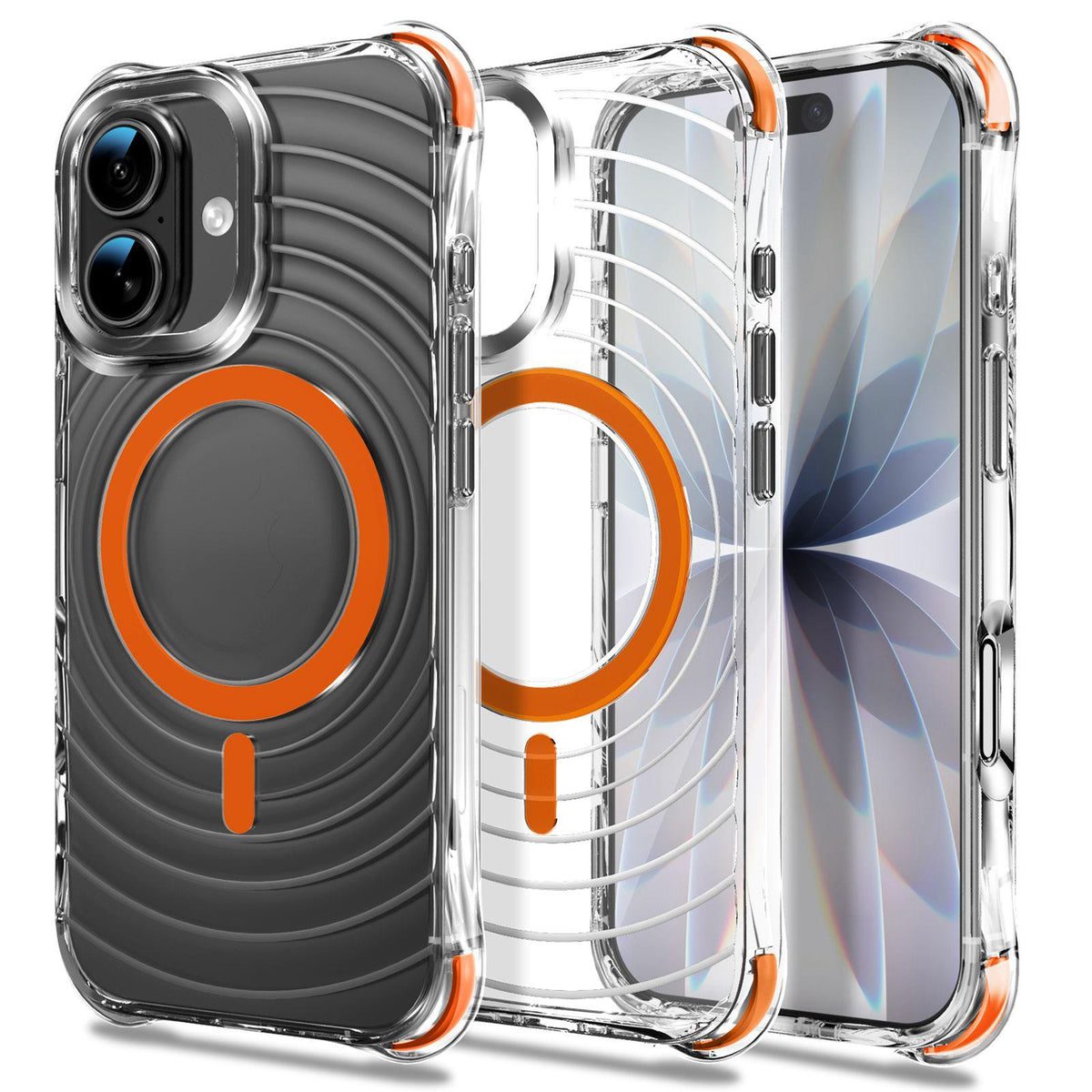 For iPhone 16 Plus Wave Pattern Air Cushion Corners Shockproof Magnetic Phone Case - Orange - EDA009985106H