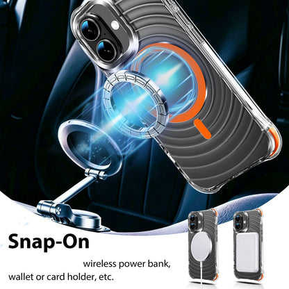 For iPhone 16 Plus Wave Pattern Air Cushion Corners Shockproof Magnetic Phone Case - Orange - EDA009985106H