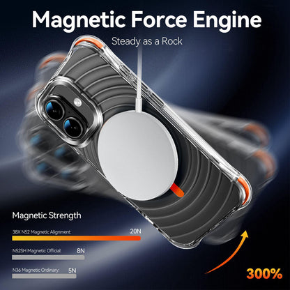 For iPhone 16 Plus Wave Pattern Air Cushion Corners Shockproof Magnetic Phone Case - Orange - EDA009985106H