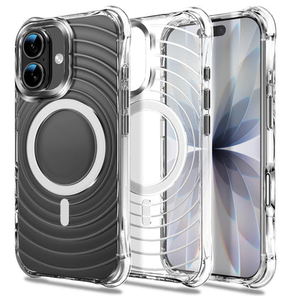 For iPhone 16 Wave Pattern Air Cushion Corners Shockproof Magnetic Phone Case - White - EDA009985107B