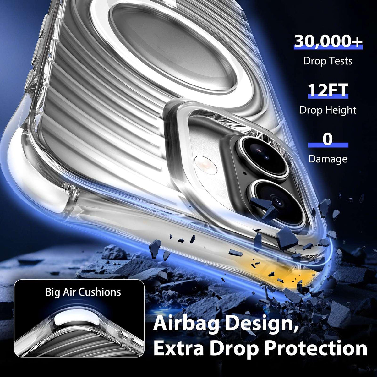 For iPhone 16 Wave Pattern Air Cushion Corners Shockproof Magnetic Phone Case - White - EDA009985107B