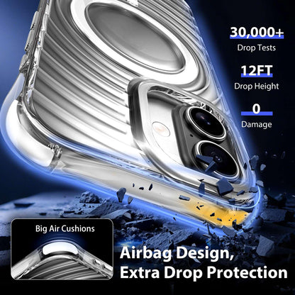 For iPhone 16 Wave Pattern Air Cushion Corners Shockproof Magnetic Phone Case - White - EDA009985107B