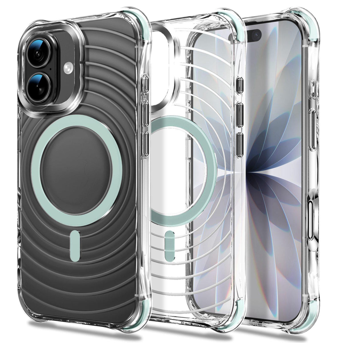 For iPhone 16 Wave Pattern Air Cushion Corners Shockproof Magnetic Phone Case - Mint Green - EDA009985107C