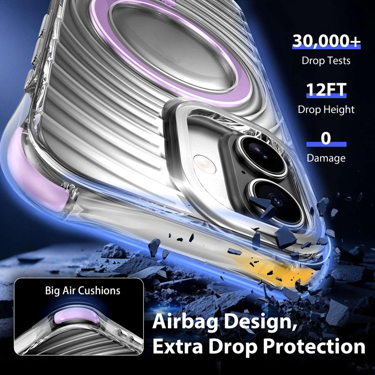 For iPhone 16 Wave Pattern Air Cushion Corners Shockproof Magnetic Phone Case - Purple - EDA009985107E