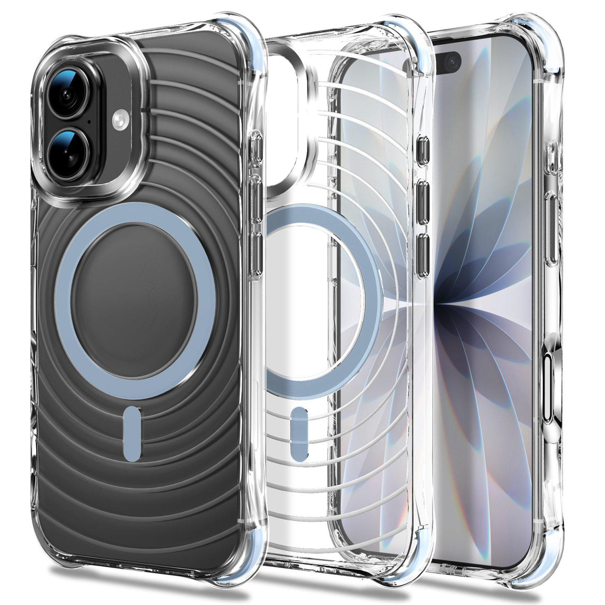 For iPhone 16 Wave Pattern Air Cushion Corners Shockproof Magnetic Phone Case - Blue - EDA009985107F