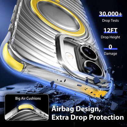 For iPhone 16 Wave Pattern Air Cushion Corners Shockproof Magnetic Phone Case - Yellow - EDA009985107G