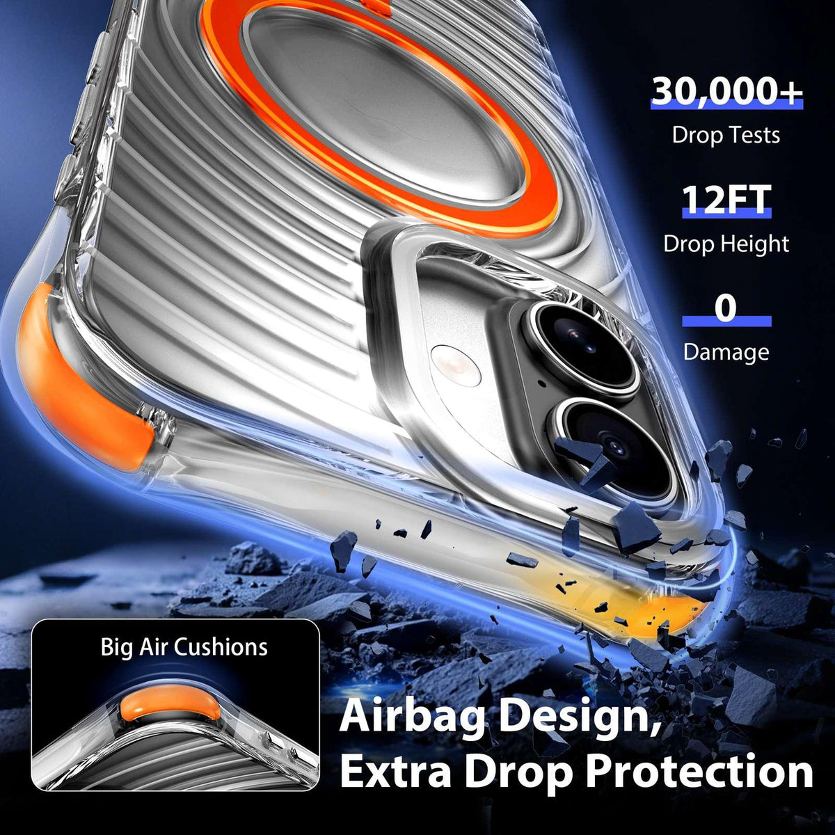 For iPhone 16 Wave Pattern Air Cushion Corners Shockproof Magnetic Phone Case - Orange - EDA009985107H