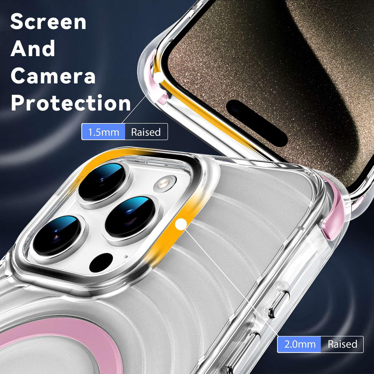 For iPhone 15 Pro Max Wave Pattern Air Cushion Corners Shockproof Magnetic Phone Case - Pink - EDA009985108A