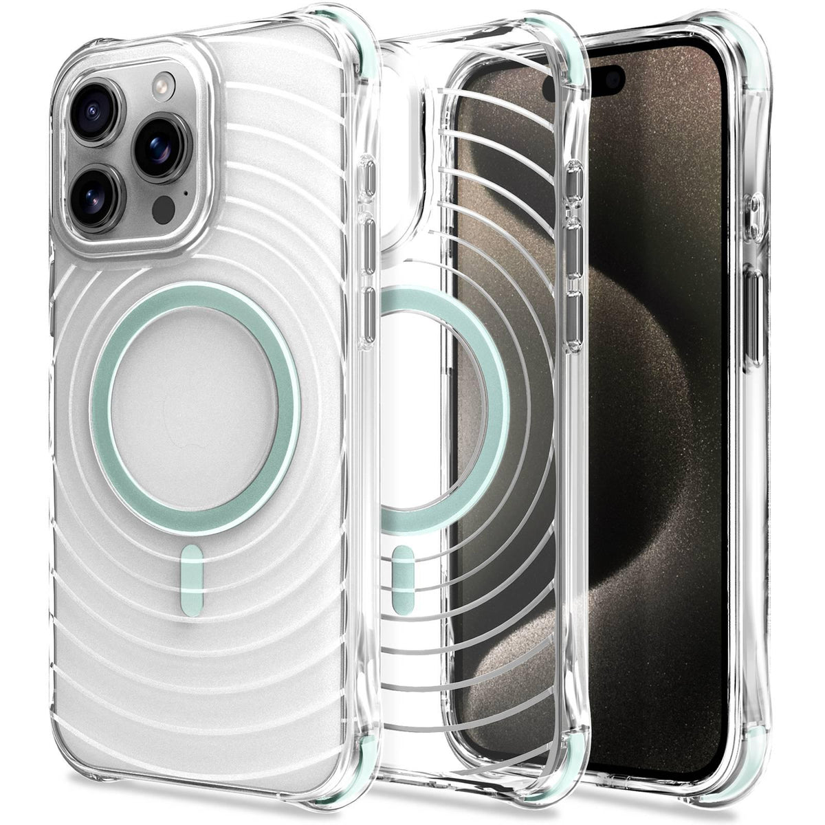 For iPhone 15 Pro Max Wave Pattern Air Cushion Corners Shockproof Magnetic Phone Case - Mint Green - EDA009985108C