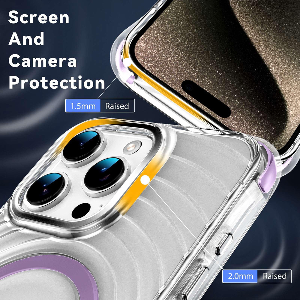 For iPhone 15 Pro Max Wave Pattern Air Cushion Corners Shockproof Magnetic Phone Case - Purple - EDA009985108E