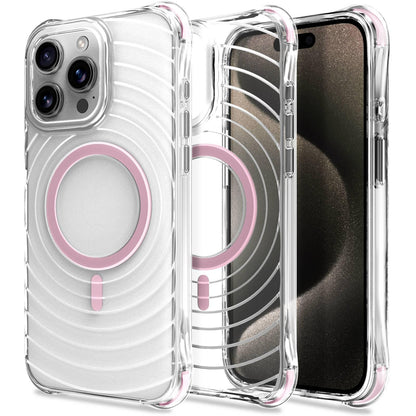 For iPhone 15 Pro Wave Pattern Air Cushion Corners Shockproof Magnetic Phone Case - Pink - EDA009985109A