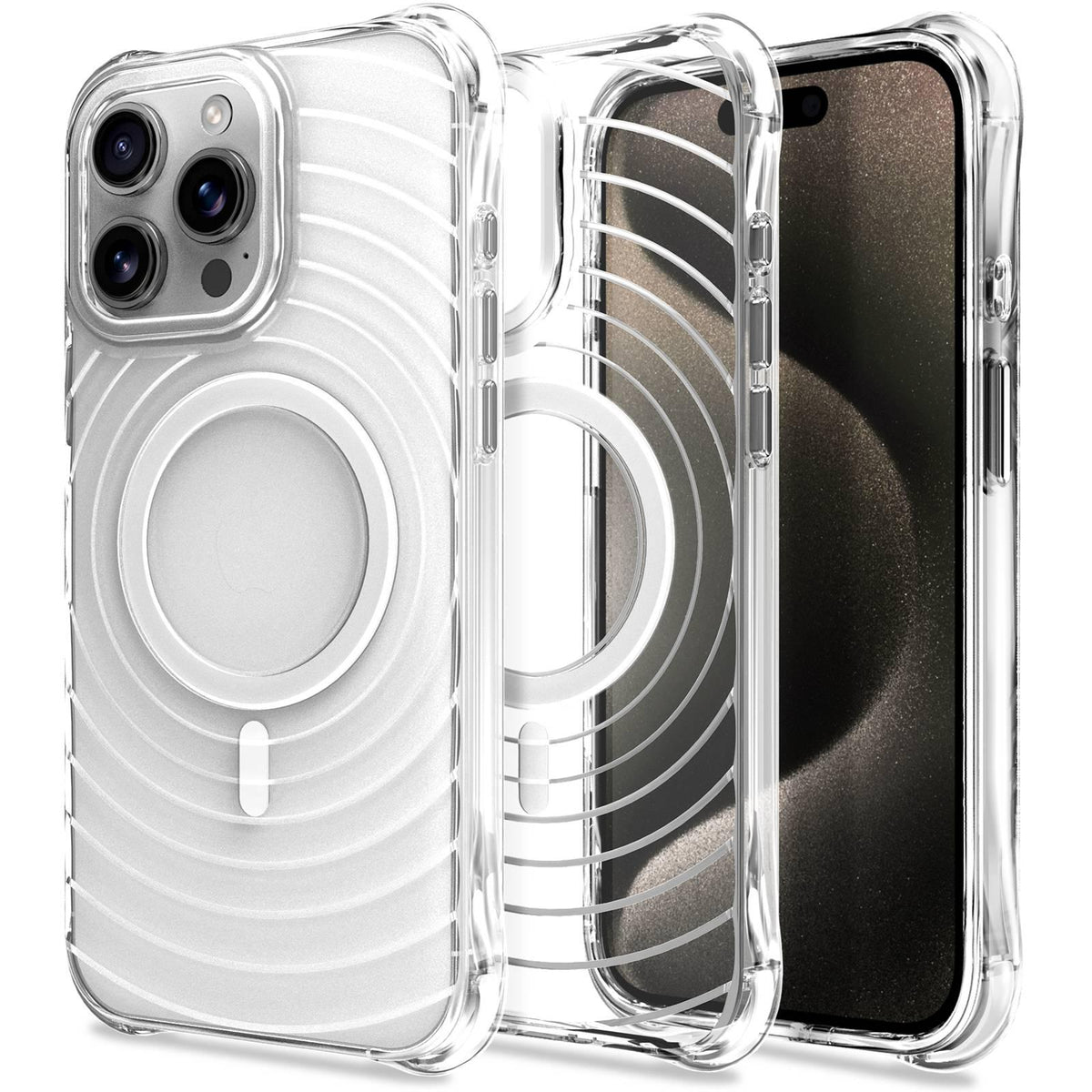 For iPhone 15 Pro Wave Pattern Air Cushion Corners Shockproof Magnetic Phone Case - White - EDA009985109B