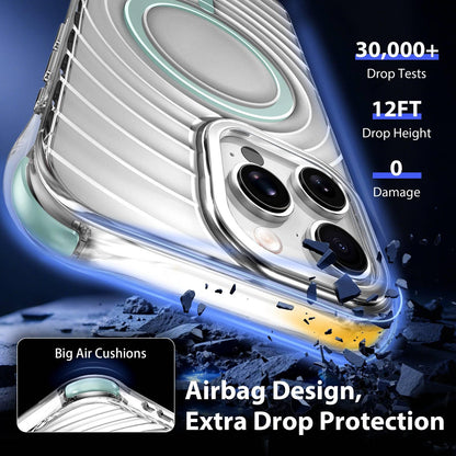 For iPhone 15 Pro Wave Pattern Air Cushion Corners Shockproof Magnetic Phone Case - Mint Green - EDA009985109C