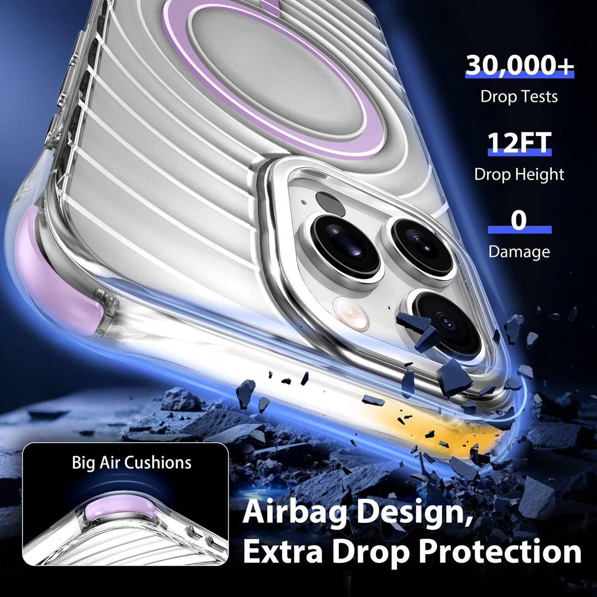 For iPhone 15 Pro Wave Pattern Air Cushion Corners Shockproof Magnetic Phone Case - Purple - EDA009985109E