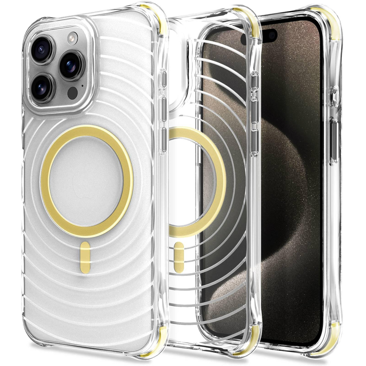 For iPhone 15 Pro Wave Pattern Air Cushion Corners Shockproof Magnetic Phone Case - Yellow - EDA009985109G