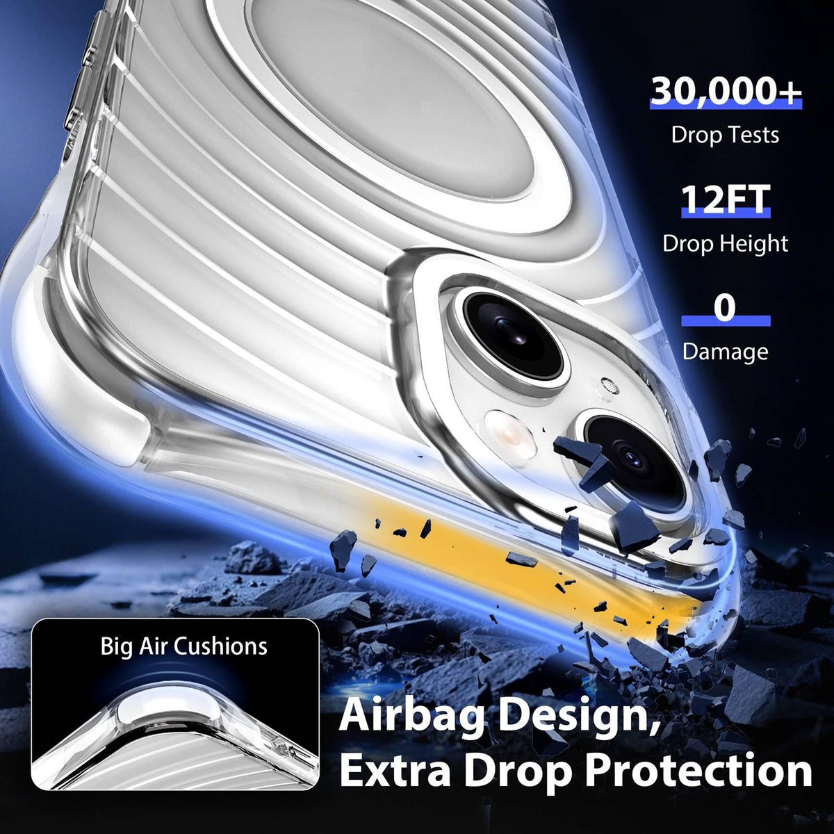 For iPhone 15 Plus / 14 Plus Wave Pattern Air Cushion Corners Shockproof Magnetic Phone Case - White - EDA009985110B