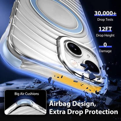 For iPhone 15 Plus / 14 Plus Wave Pattern Air Cushion Corners Shockproof Magnetic Phone Case - Blue - EDA009985110F