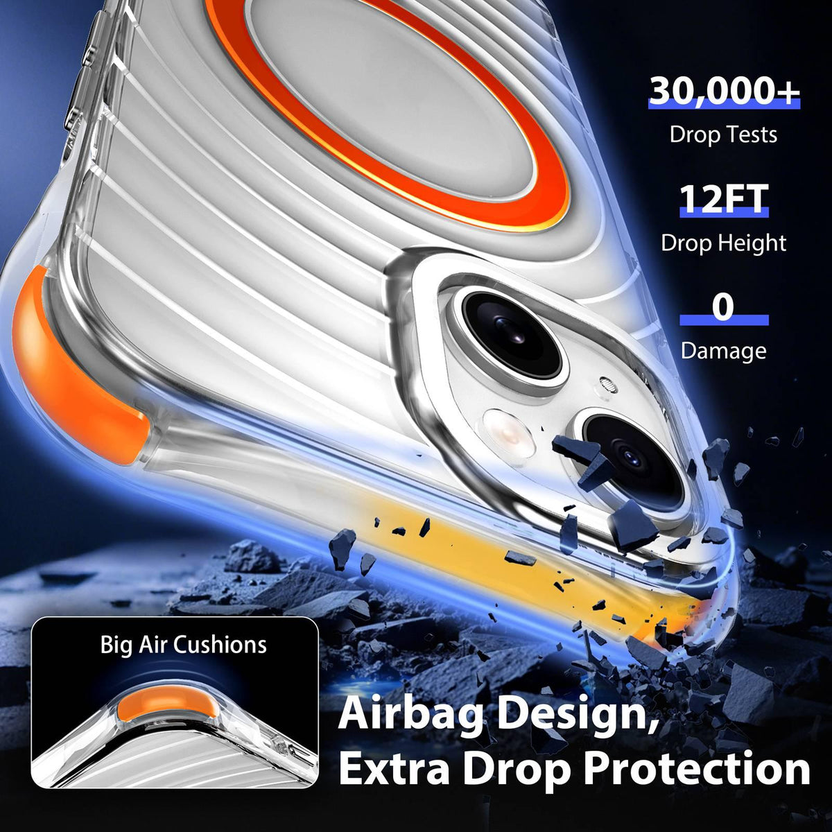 For iPhone 15 Plus / 14 Plus Wave Pattern Air Cushion Corners Shockproof Magnetic Phone Case - Orange - EDA009985110H