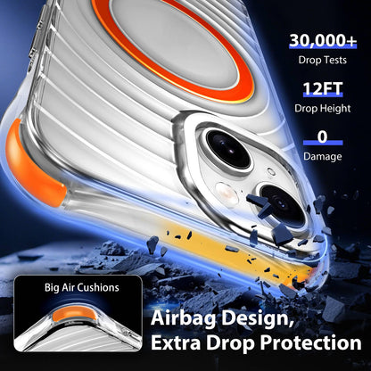 For iPhone 15 Plus / 14 Plus Wave Pattern Air Cushion Corners Shockproof Magnetic Phone Case - Orange - EDA009985110H